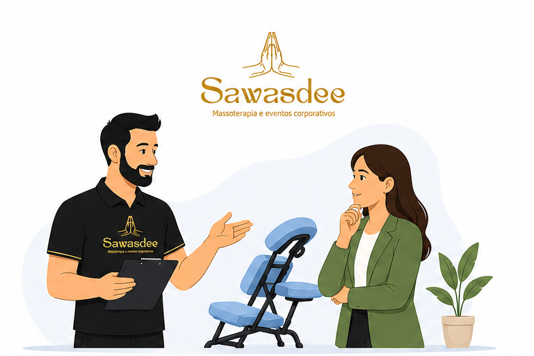 Terapeuta da Sawasdee alinhando o briefing do evento com a cliente
